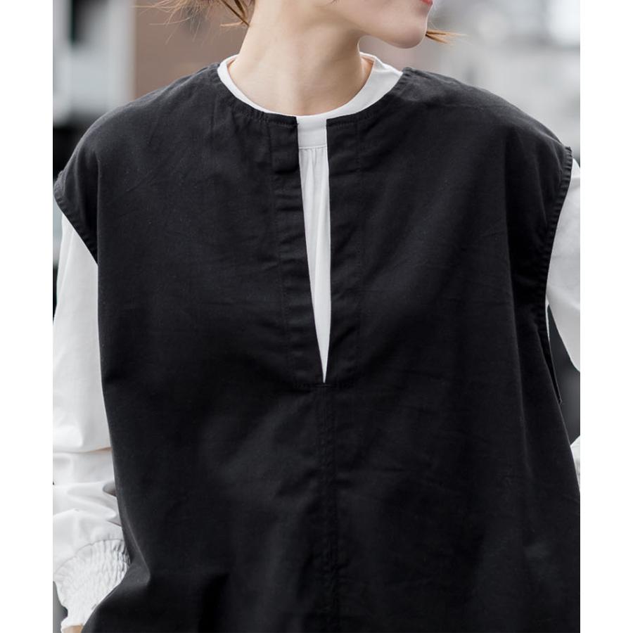 キーネックベストワンピース レディース 大きいサイズ M L LL 3L 4L5L 黒 ベージュ カーキ | atONE | 06