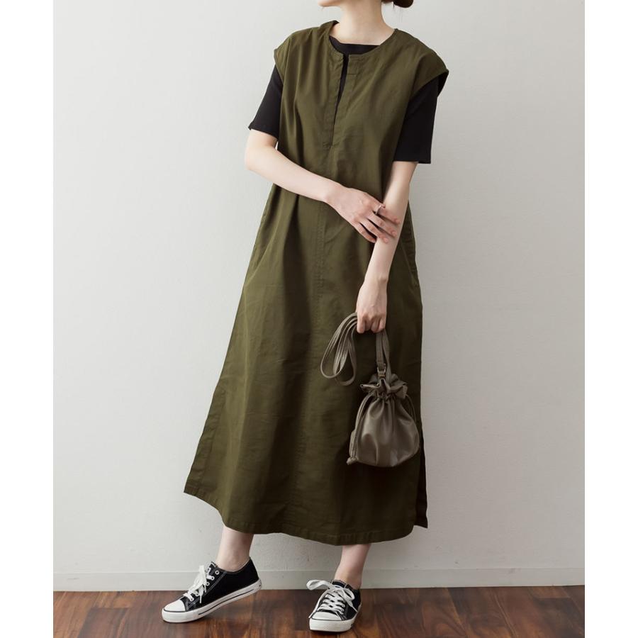 キーネックベストワンピース レディース 大きいサイズ M L LL 3L 4L5L 黒 ベージュ カーキ | atONE | 07