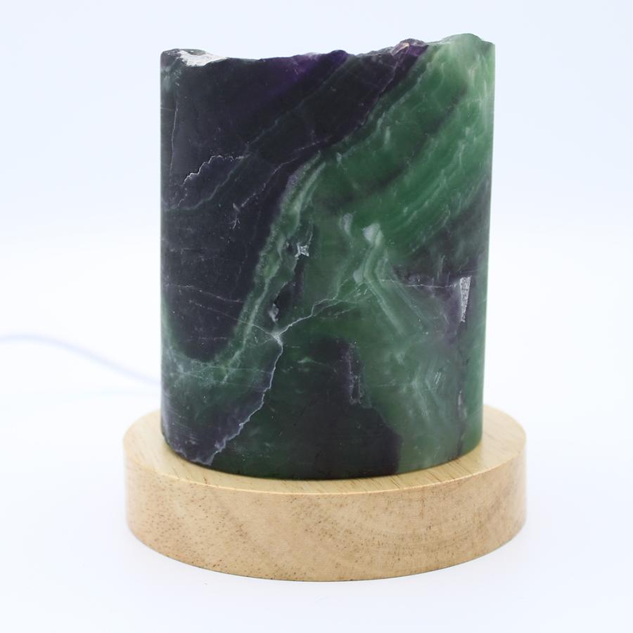 筒型天然石フローライト 卓上ライト LED フローライト 中国産 筒型 台座付き USB用コンセント