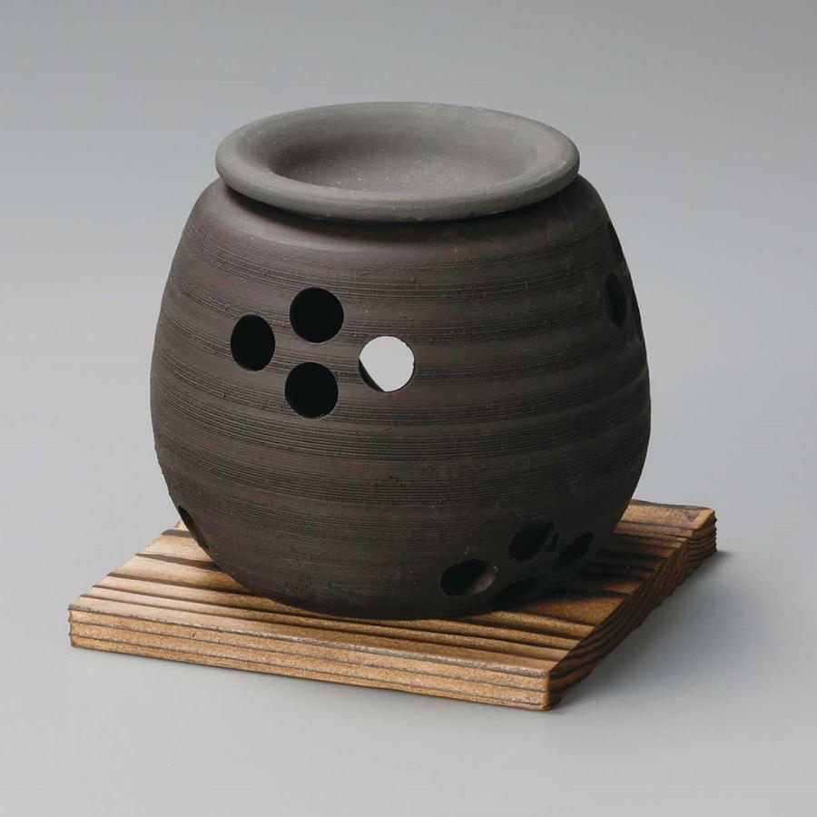 茶香炉 石龍作 黒泥大丸 おしゃれ アロマポット 陶器 キャンドル式