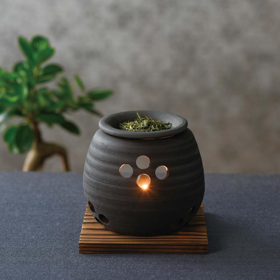 茶香炉 石龍作 黒泥大丸 おしゃれ アロマポット 陶器 キャンドル式