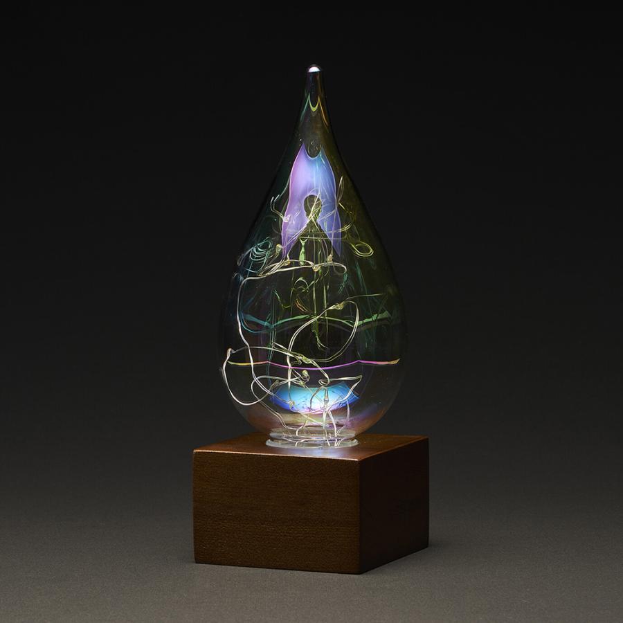 卓上ライト LED オーロラ加工 しずく型 電池式 インテリア ガラス細工