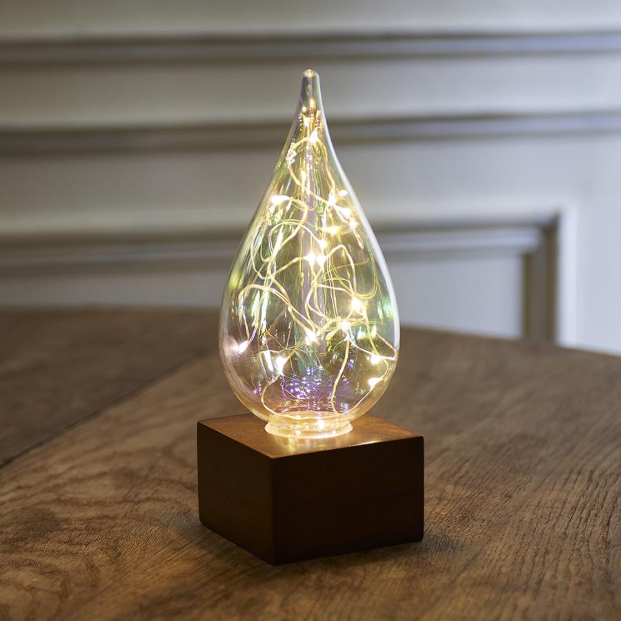 卓上ライト LED オーロラ加工 しずく型 電池式 インテリア ガラス細工