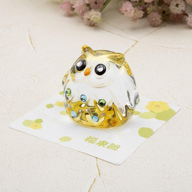 リュウコドウ 和雑貨 クリスタル フクロウ 彩色ガラス 福来郎 学業成就
