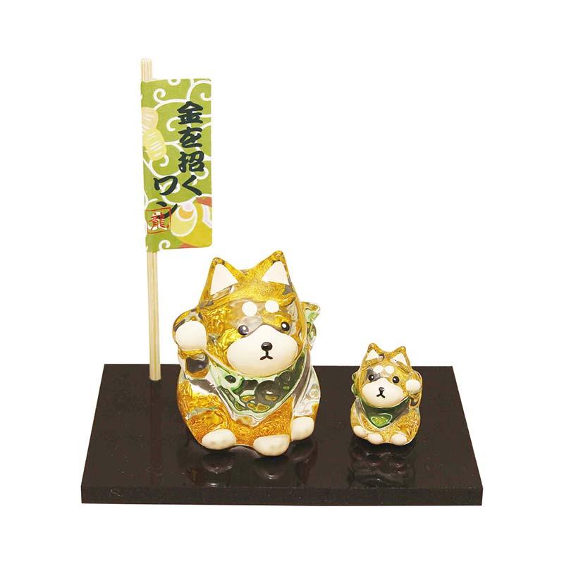 リュウコドウ 和雑貨 柴犬親子 クリスタル風 彩色ガラス いぬ