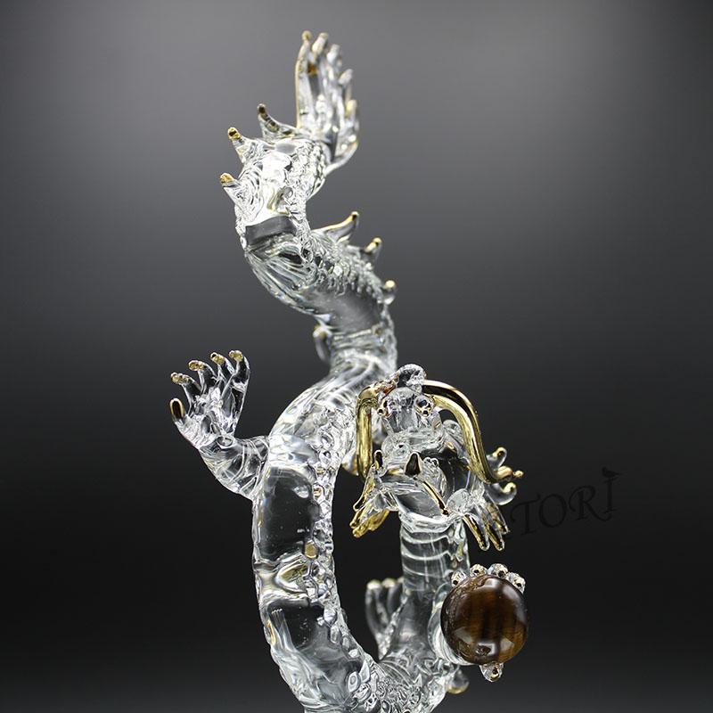 龍の置物 ガラス細工 降臨龍 20cm タイガーアイ丸玉付き 金運 龍の置物 ガラス細工 降臨龍 20cm タイガーアイ丸玉付き 金運