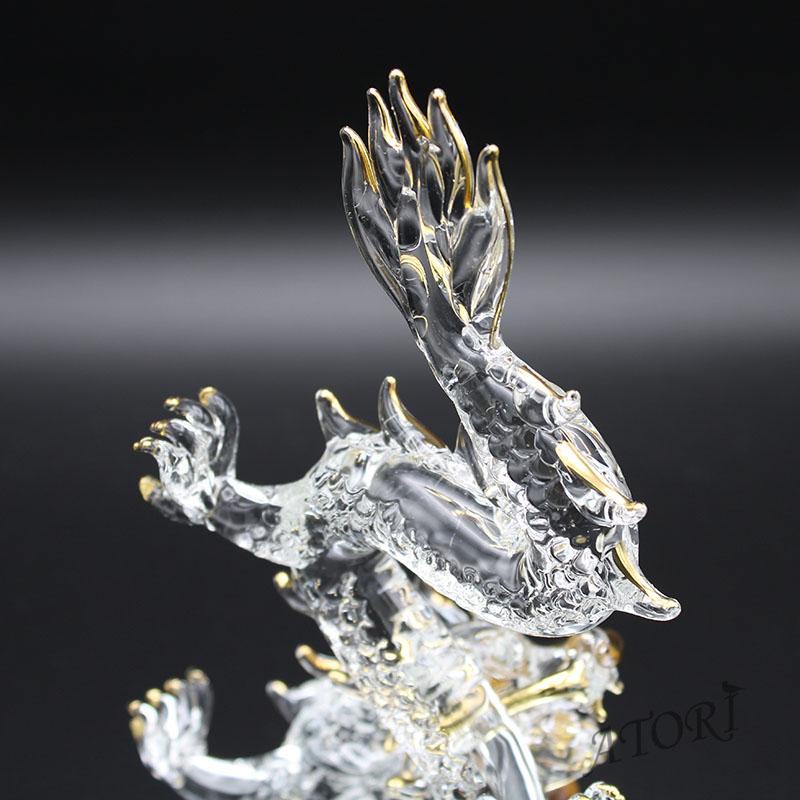 龍の置物 ガラス細工 降臨龍 20cm タイガーアイ丸玉付き 金運 龍の置物 ガラス細工 降臨龍 20cm タイガーアイ丸玉付き 金運