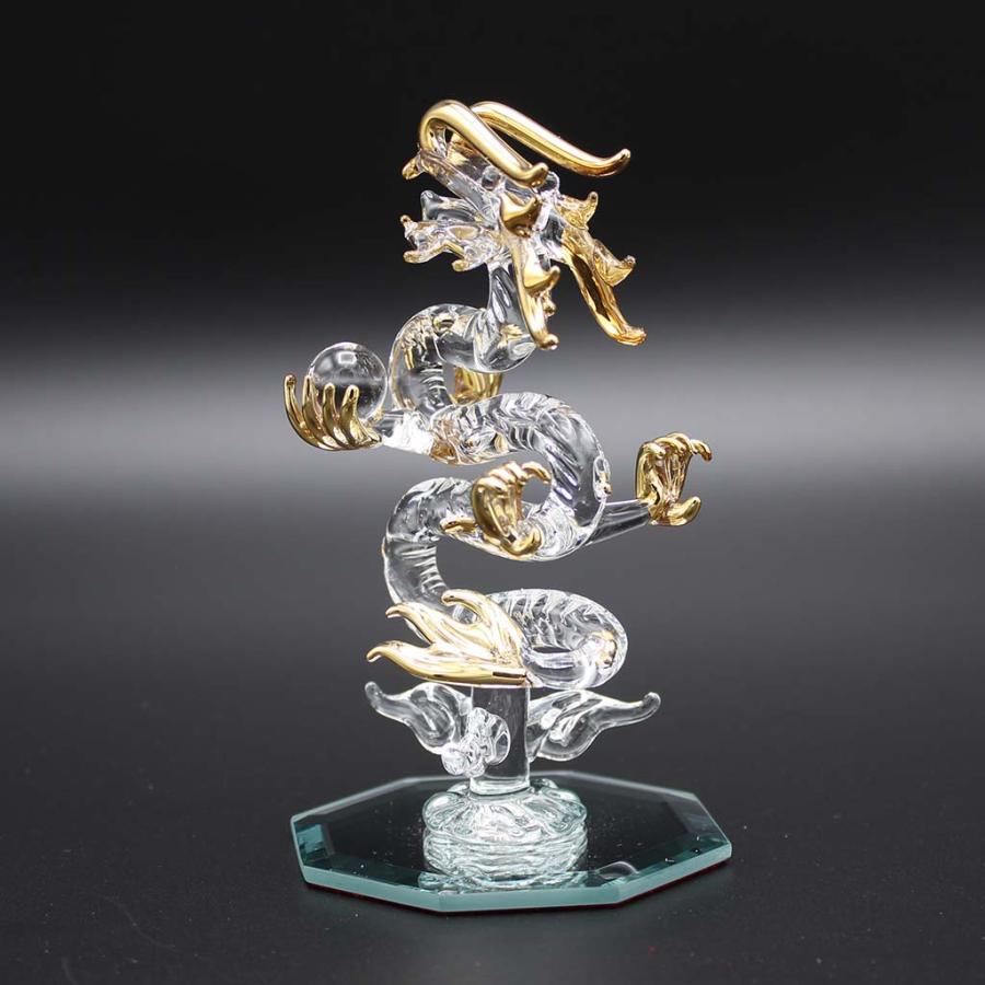 昇龍 ガラス細工 水盃 セット 龍の置物 Sサイズ 水晶玉付き 風水