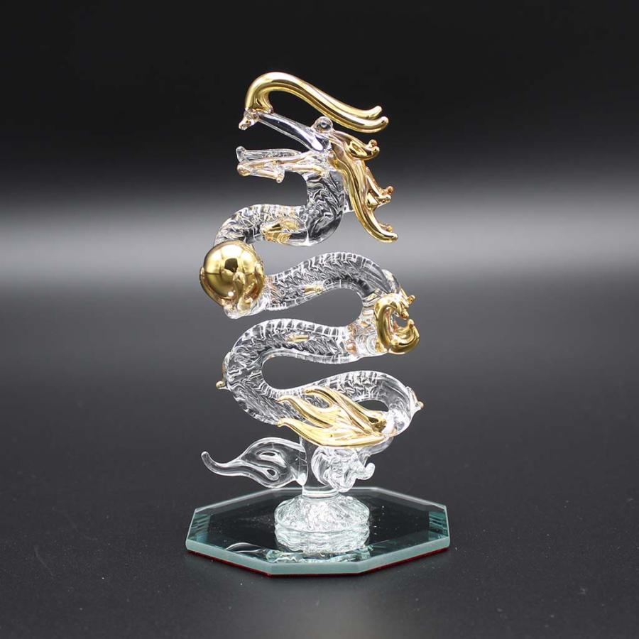昇龍 ガラス細工 龍の置物 Sサイズ 風水 縁起物 金彩色 おしゃれ