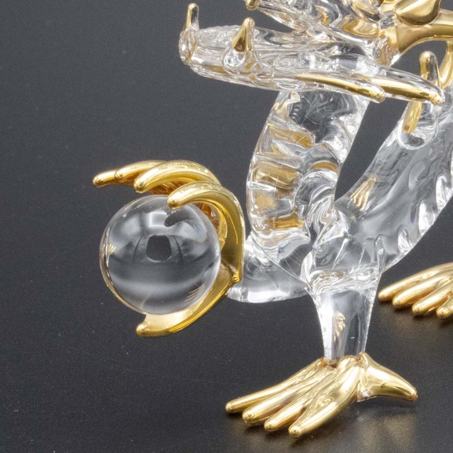 龍の置物  骨董品  水晶  ガラス玉付　インテリア 龍の置物 ガラス細工 水晶丸玉付き 風水 縁起物 金彩色 浄化 天然石