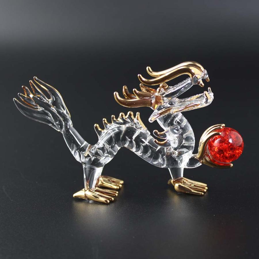 昇龍 ガラス細工 龍の置物 15cm タイガーアイ丸玉 風水 縁起物
