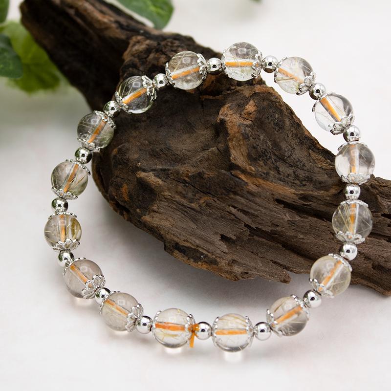 ゴールドルチルクォーツブレスレット 8mm 16珠 タイプB 内周約16.5cm 