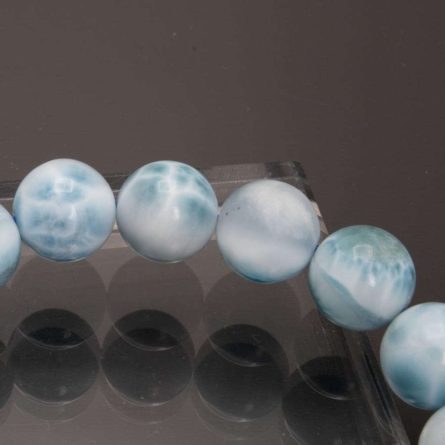 ラリマー ブレスレット 4A+ ドミニカ共和国産 ラリマール 11.5-12mm 17珠 天然石 ブルーペクトライト ソーダ珪灰石 曹灰針石 レディース メンズの画像