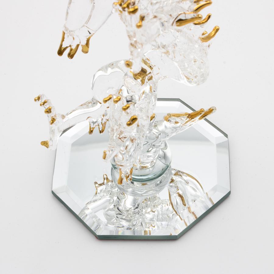 昇龍 ガラス細工 龍の置物 11cm タイガーアイ丸玉付き 風水