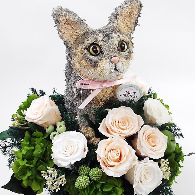 プリザーブドフラワーアレンジ猫 アビシニアンのトピアリー プリザーブドフラワー Happybirthday 結婚祝い 誕生日 ギフト プレゼント 開店祝い 