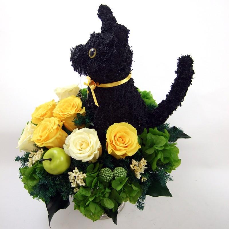 プリザーブドフラワーアレンジ猫 黒猫 Cute 結婚祝い 誕生日 ギフト
