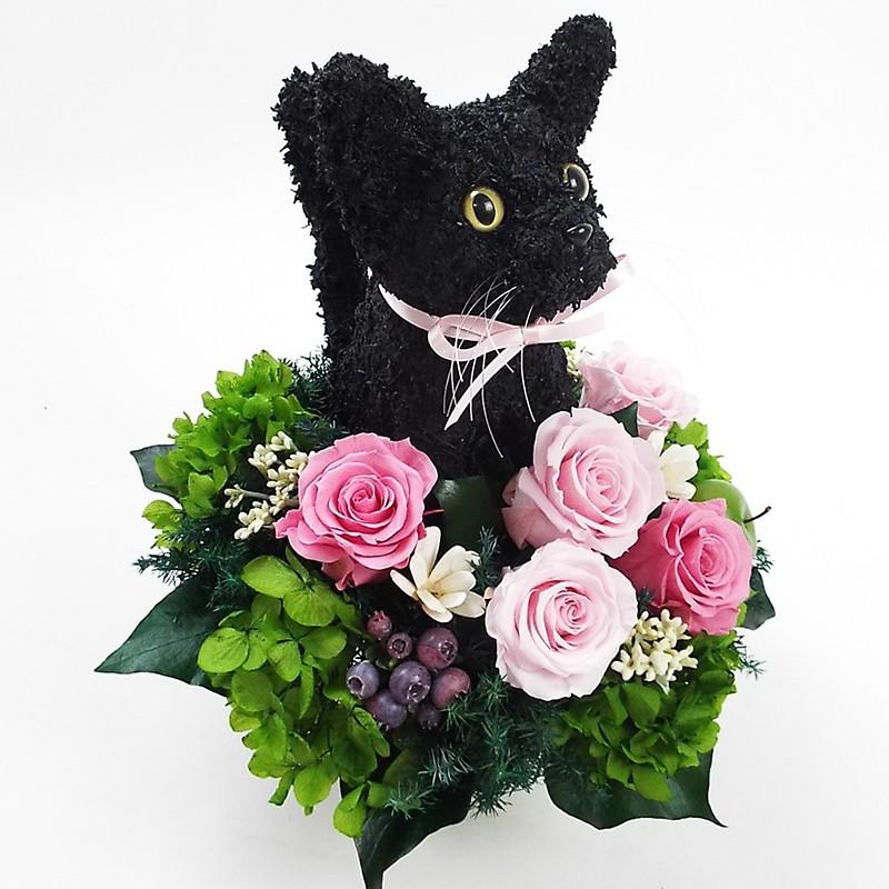 プリザーブドフラワーアレンジ猫 黒猫 Pretty 結婚祝い 誕生日 ギフト