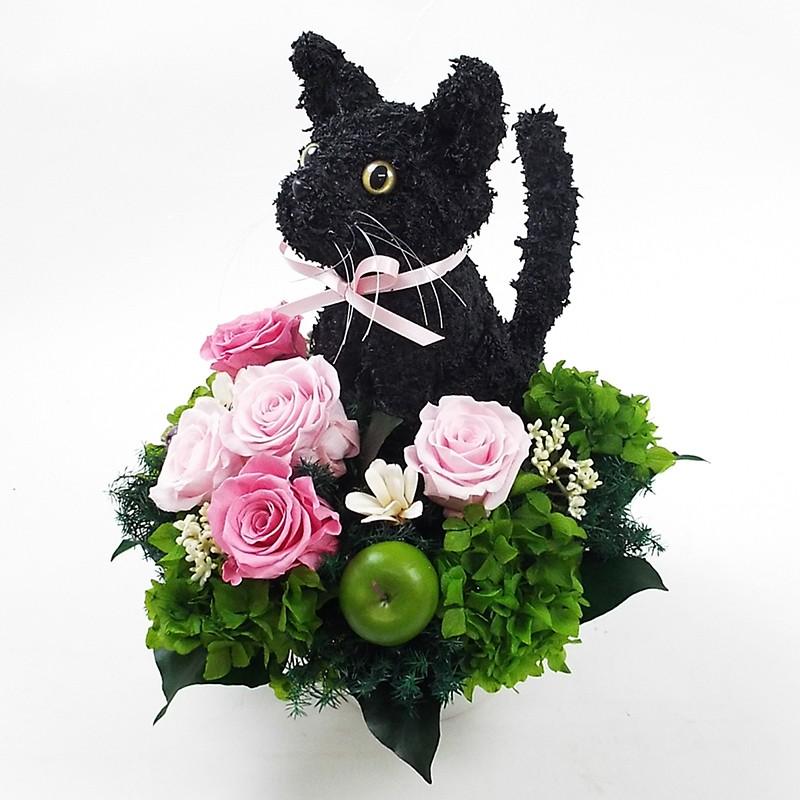 プリザーブドフラワーアレンジ猫 黒猫 Pretty 結婚祝い 誕生日 ギフト