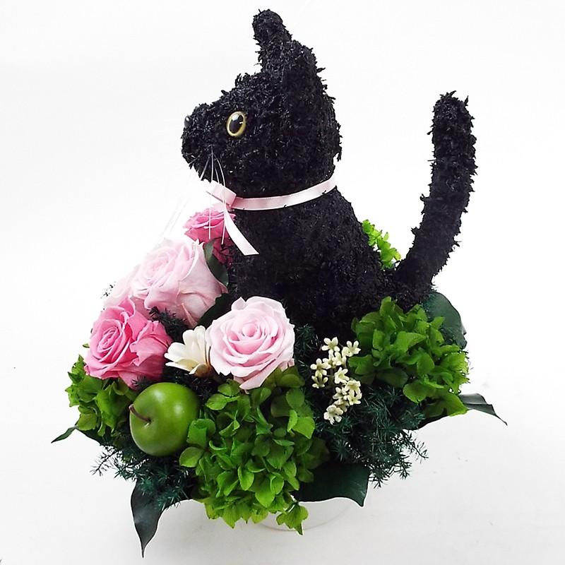プリザーブドフラワーアレンジ猫 黒猫 Pretty 結婚祝い 誕生日 ギフト