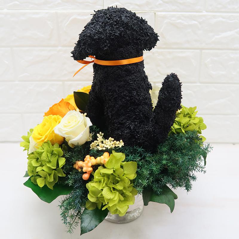 プリザーブドフラワーアレンジ犬 黒ラブ Beauty 結婚祝い 誕生日
