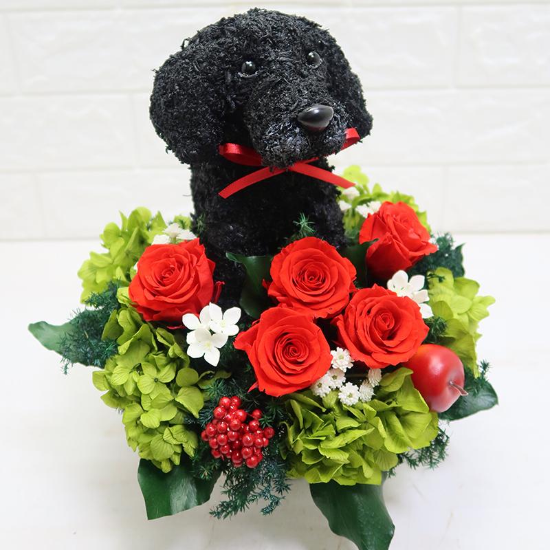 プリザーブドフラワーアレンジ犬 黒ラブ Pretty 結婚祝い 誕生日