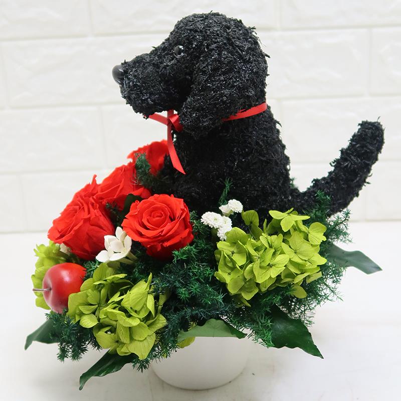 プリザーブドフラワーアレンジ犬 黒ラブ Pretty 結婚祝い 誕生日