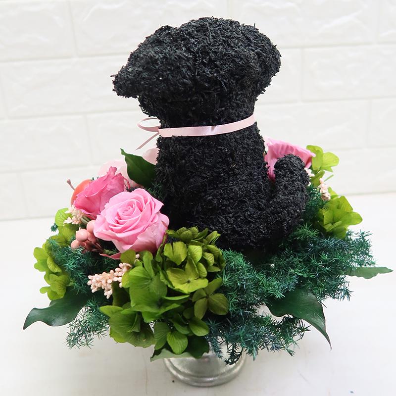 プリザーブドフラワーアレンジ犬 黒パグ Cute 結婚祝い 誕生日 ギフト プレゼント 開店祝い 動物病院開院祝い ペットのお悔やみ_6