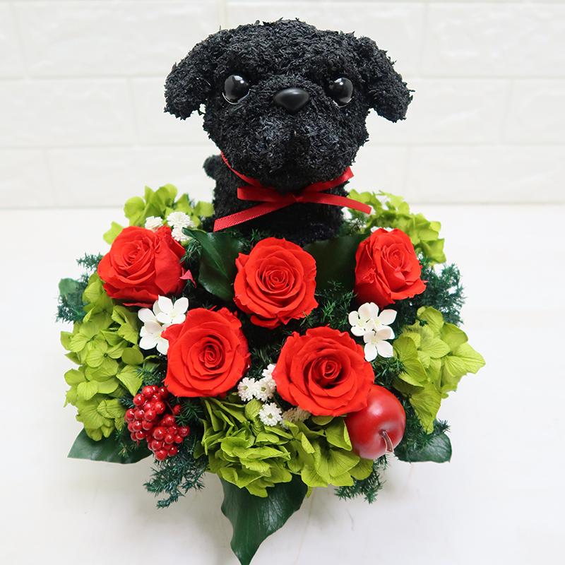 21本黒バラブーケ ピンク色ラメ付き お祝い 枯れない花 永生薔薇特別な