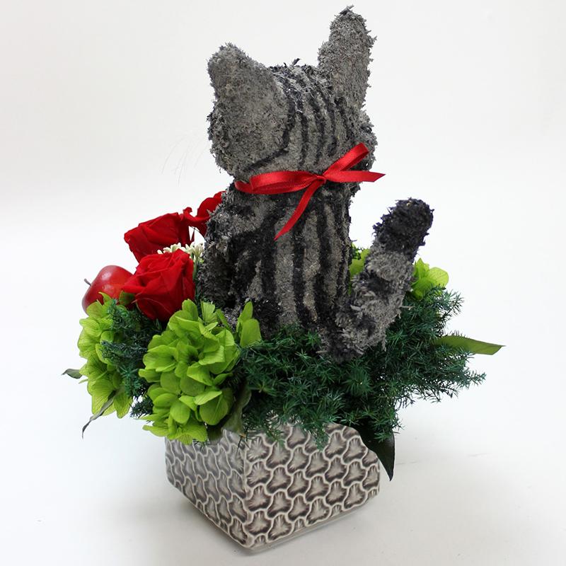 プリザーブドフラワーアレンジ 招き猫 アメリカンショートヘア猫P 開店