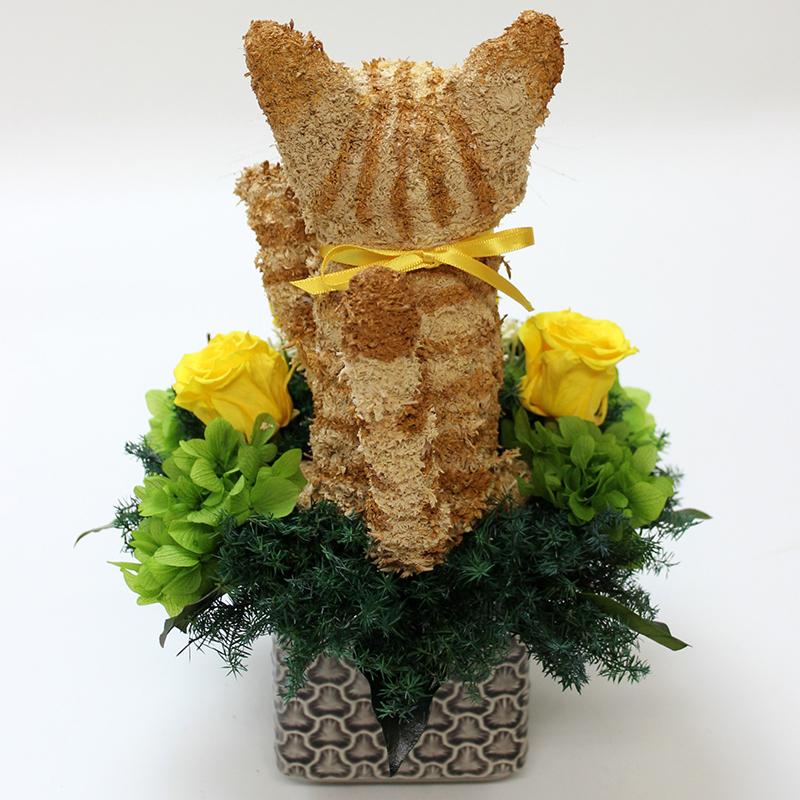 プリザーブドフラワーアレンジ 招き猫 茶トラ猫P 開店祝い 猫好きの方