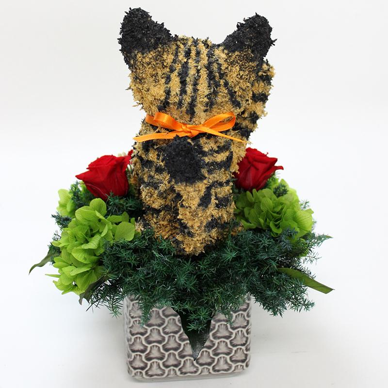 プリザーブドフラワーアレンジ 招き猫 キジトラ猫P 開店祝い 猫好きの
