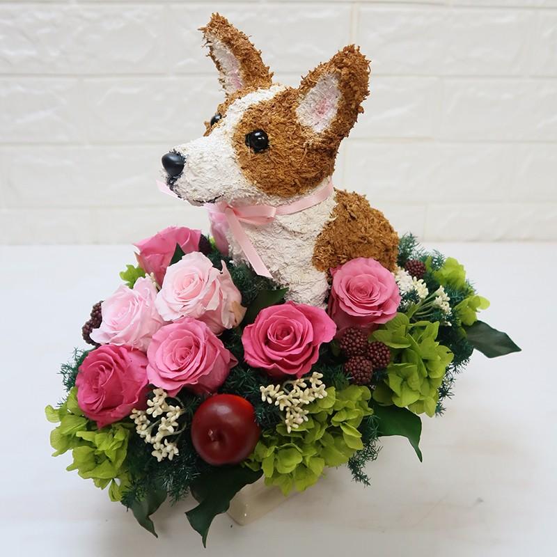 プリザーブドフラワーアレンジ 犬 コーギー Cute 結婚祝い 誕生日 ギフト プレゼント 開店祝い 動物病院開院祝い ペットのお悔やみ 結婚祝い 動物病院開院祝い ペットのお悔やみ
