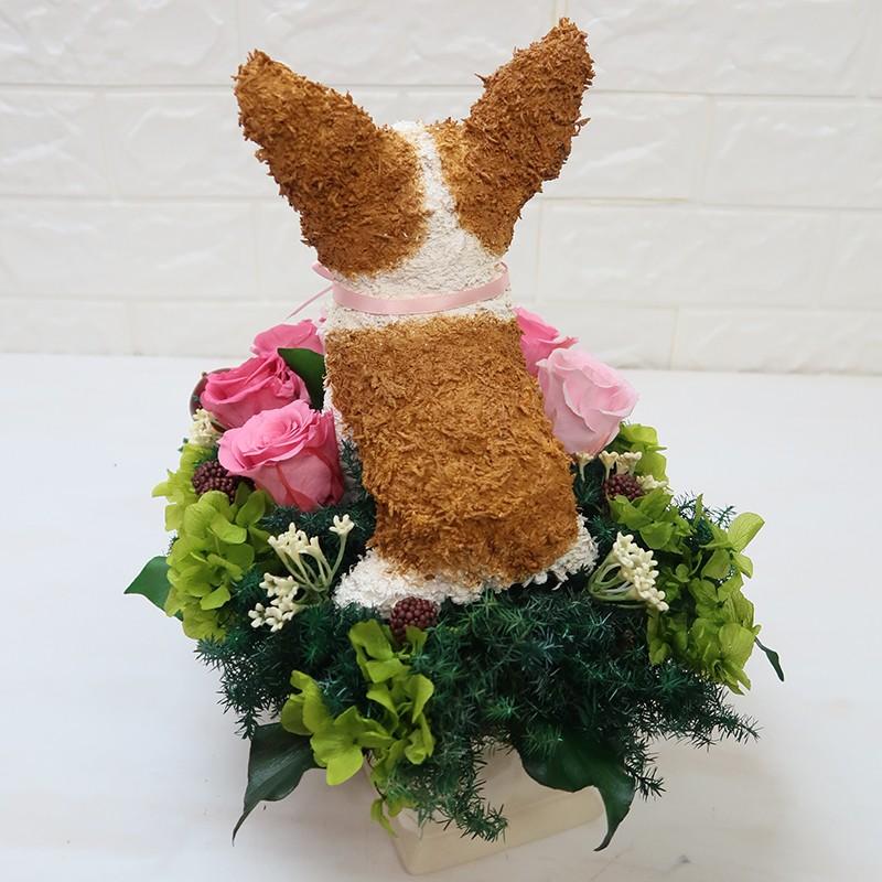 プリザーブドフラワーアレンジ 犬 コーギー Cute 結婚祝い 誕生日 ギフト プレゼント 開店祝い 動物病院開院祝い ペットのお悔やみ 結婚祝い 動物病院開院祝い ペットのお悔やみ