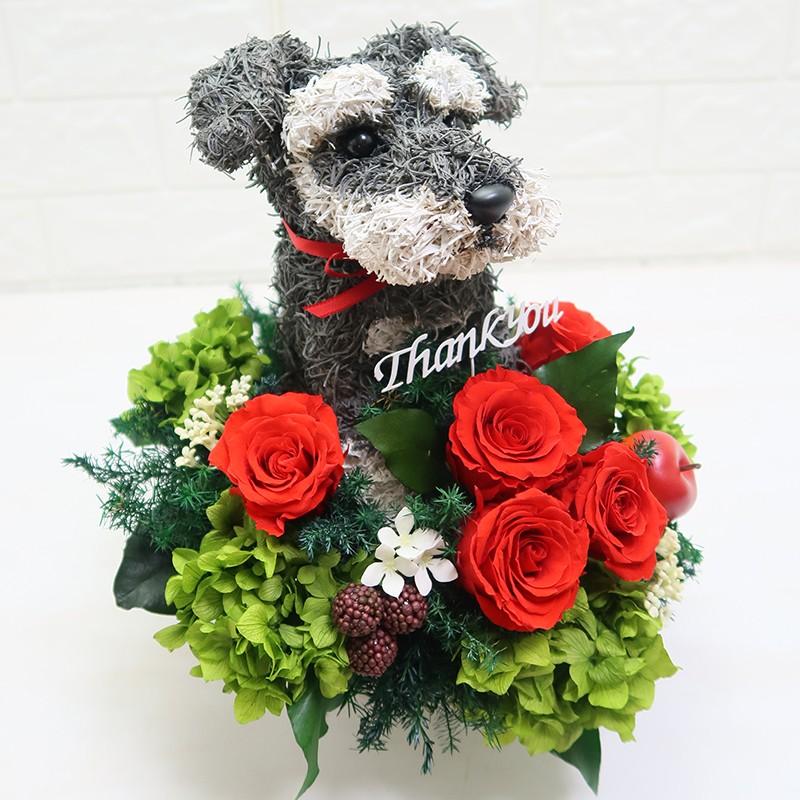 プリザーブドフラワーアレンジ シュナウザー thank you ギフト : 動物