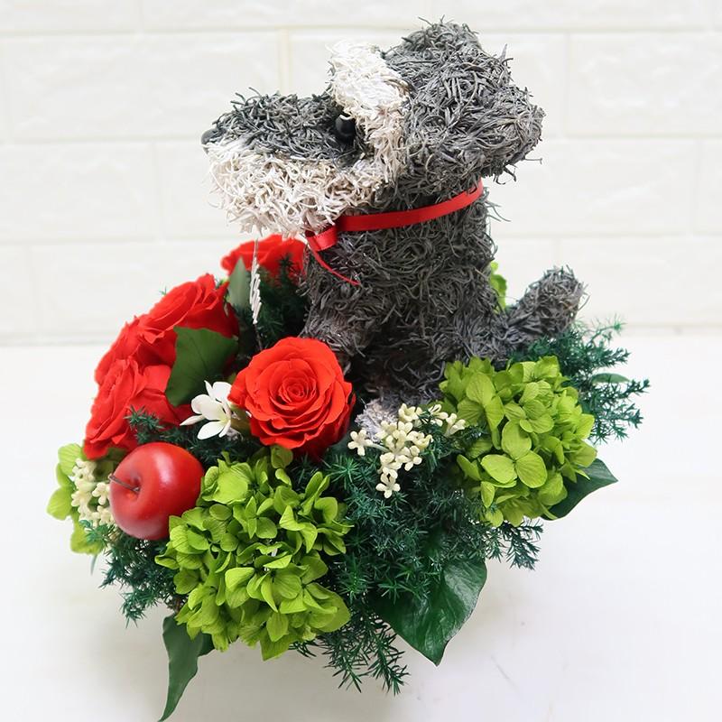 プリザーブドフラワーアレンジ シュナウザー thank you ギフト : 動物