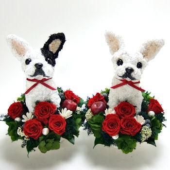 ウェルカムドール ２匹のフレンチブルドッグ lovely プリザーブドフラワーアレンジ犬 結婚祝い ウエディング ギフト プレゼント