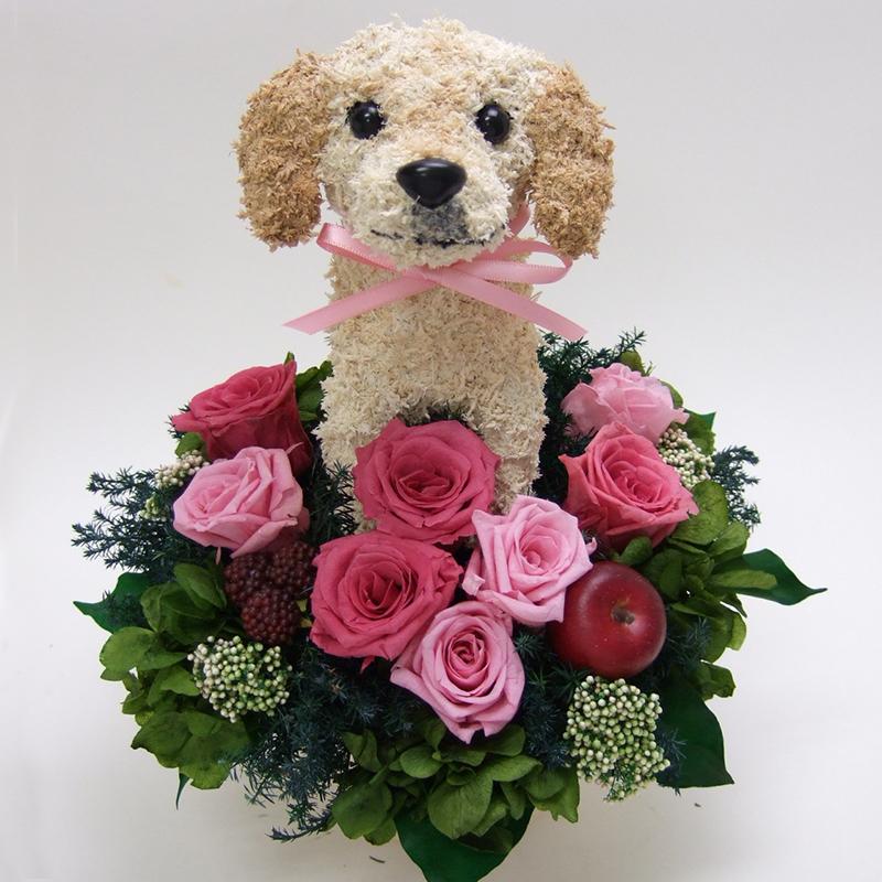 プリザーブドフラワーアレンジ犬 ラブラドールレトリバー Cute 結婚祝い 誕生日 ギフト プレゼント 開店祝い 動物病院開院祝い ペットのお悔やみ