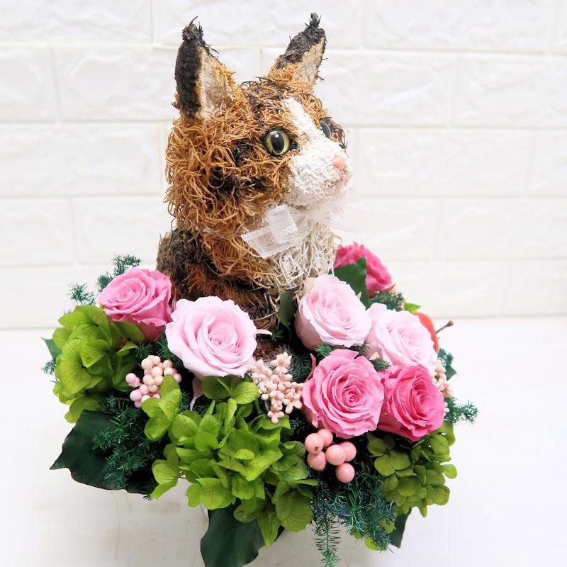 プリザーブドフラワーアレンジ猫 メインクーン Cute 結婚祝い 誕生日 ギフト プレゼント 開店祝い 動物病院開院祝い ペットのお悔やみ_2