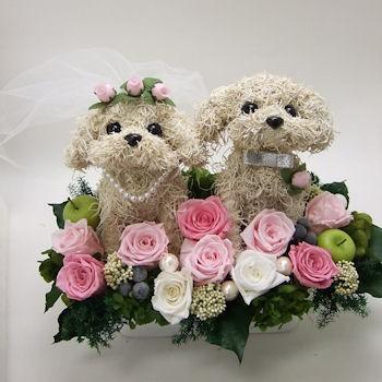 ウェルカムドール マルチーズ プリザーブドフラワー犬 ベール 結婚祝い 