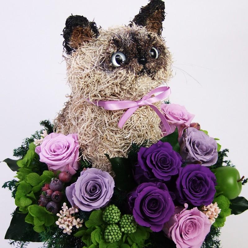 プリザーブドフラワーアレンジ猫 ヒマラヤンのトピアリー Cute 結婚祝い 誕生日 ギフト プレゼント 開店祝い 動物病院開院祝い_1