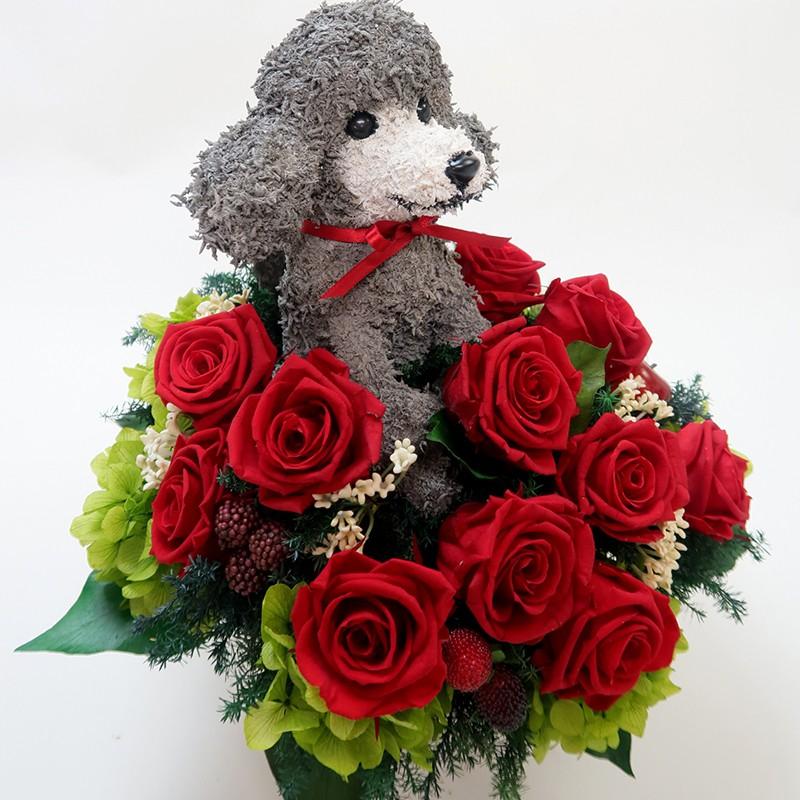 ROG プリザーブドフラワー犬 プードルカットプードル Beauty 結婚祝い 誕生日 ギフト プレゼント 開店祝い 動物病院開院祝い ペットのお悔やみ
