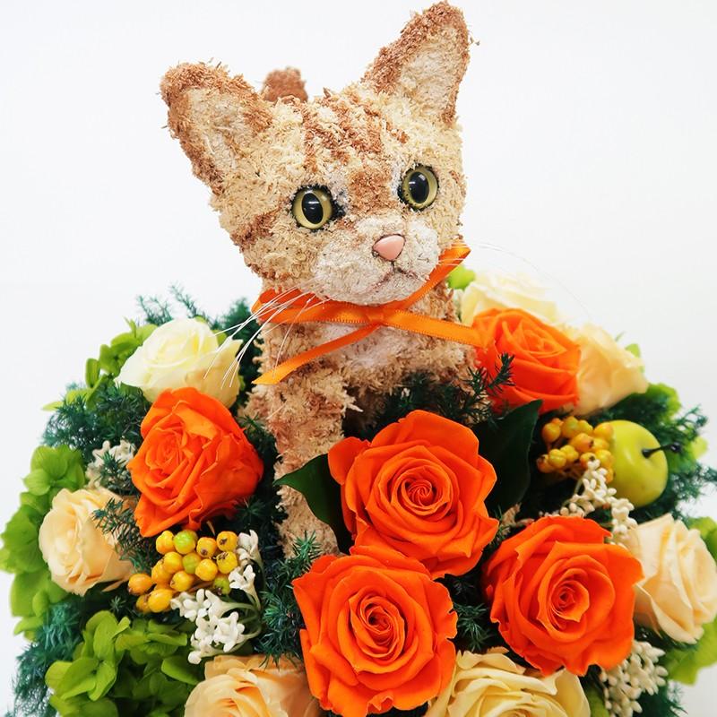 ヘアゴム  パワーストーン  オレンジアベンチュリン♡大人可愛いお花と猫さん プリザーブドトピアリーフラワーアレンジ猫 茶トラ猫 Beauty 結婚祝い