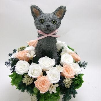 プリザーブドフラワーアレンジ猫 ロシアンブルー Beauty 結婚祝い 誕生日 ギフト プレゼント 開店祝い 動物病院開院祝い ペットのお悔やみ