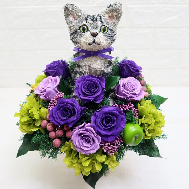 サバトラ猫のプリザーブドフラワーアレンジCute