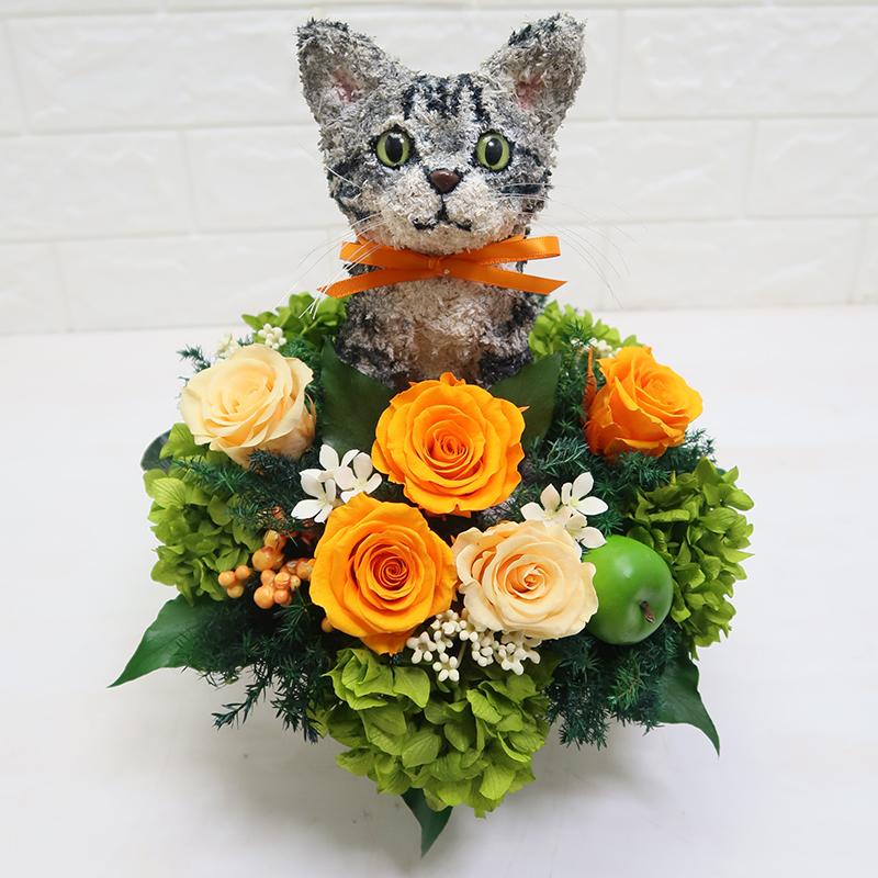 サバトラ猫のプリザーブドフラワーアレンジPretty