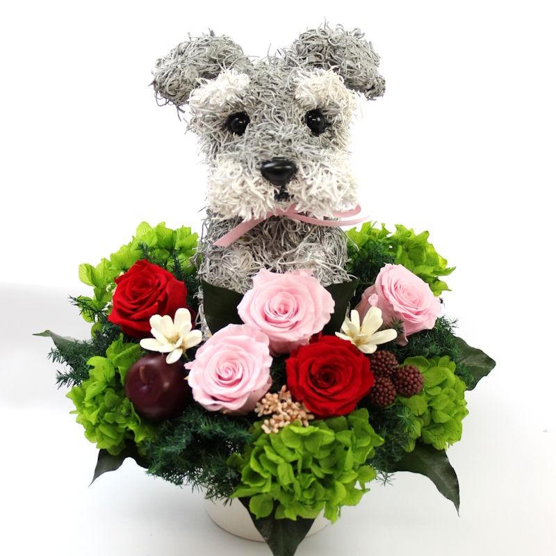 プリザーブドフラワーアレンジ犬 シュナウザー Pretty 結婚祝い 誕生日 ギフト プレゼント 開店祝い 動物病院開院祝い ペットのお悔やみ