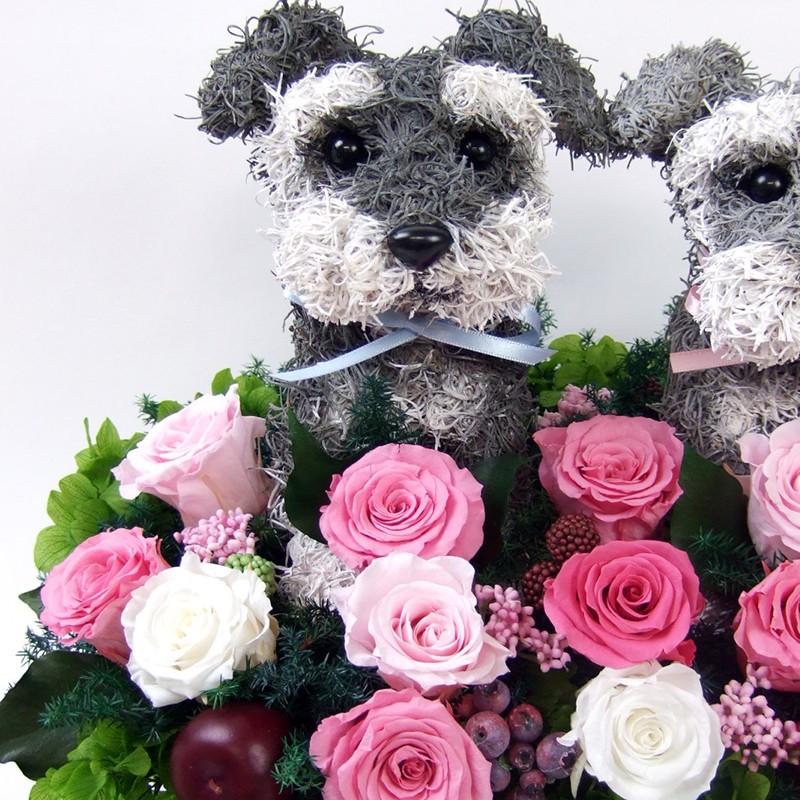 ウェルカムドール シュナウザーのトピアリープリザーブドフラワーC 犬