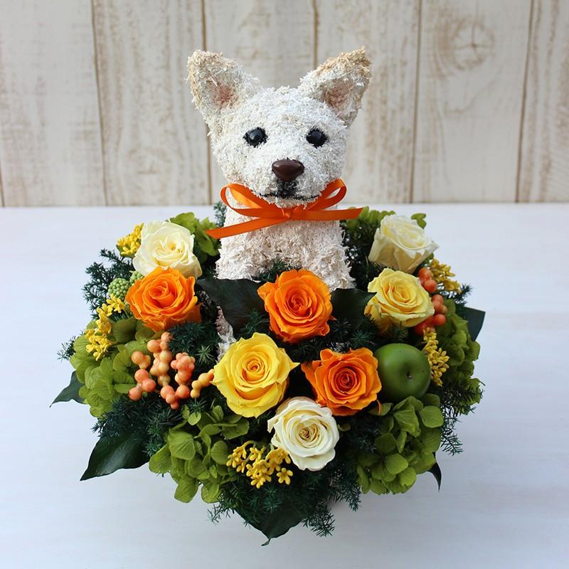 プリザーブドフラワーアレンジ犬 白柴犬 Cute 結婚祝い 誕生日 ギフト プレゼント 開店祝い 動物病院開院祝い ペットのお悔やみ Shiba White Cute 動物トピアリー アトリエ花倶楽部 通販 Yahoo ショッピング