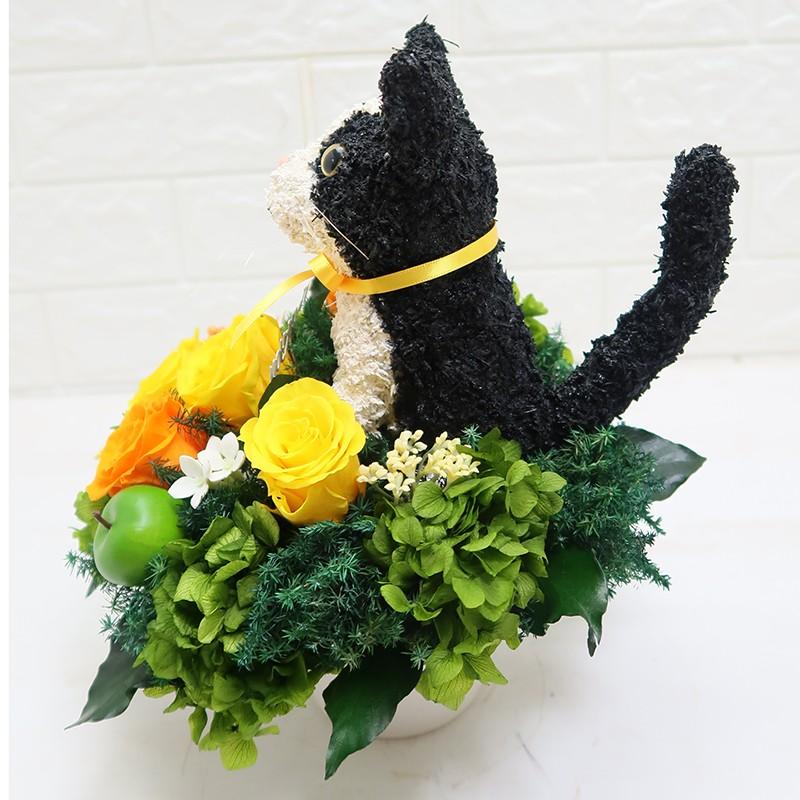 プリザーブドフラワーアレンジ 白黒猫 thank you ギフト : 動物