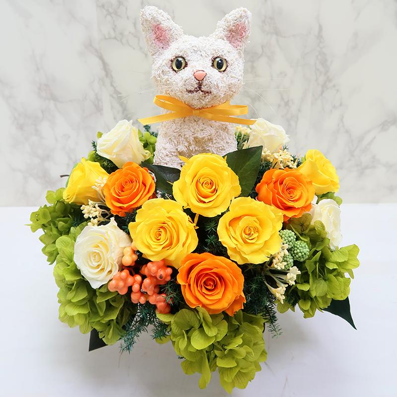 プリザーブドフラワーアレンジ猫 白猫 Beauty 結婚祝い 誕生日 ギフト